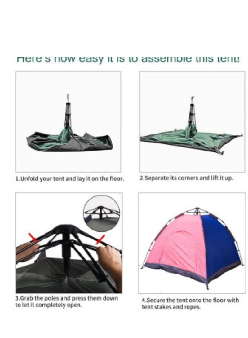 Spall 3 Person Camping Tent Automatic Instant Pop-Up Tent Lightweight Portable Tent Outdoor Camping Waterproof Camping Tent and 1 Doors with Carry Bag - Image 3