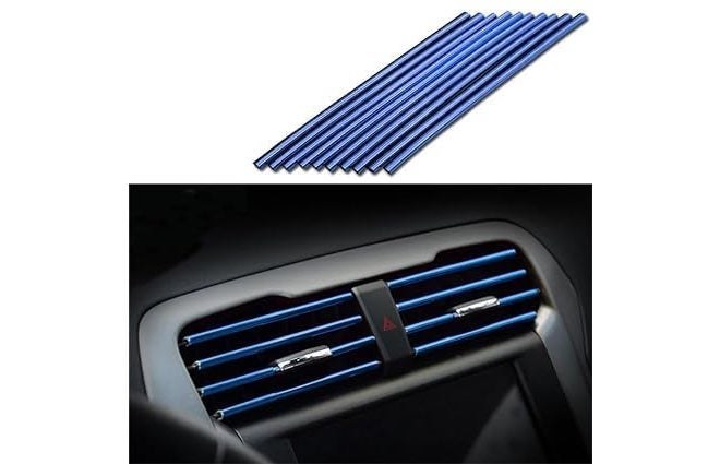 Fabbay Blue Chrome PVC Car AC Vent Strip, Interior Trim for Straight Air Outlet Grille, Universal Fit - Image 1