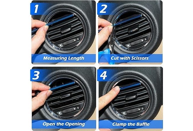 Fabbay Blue Chrome PVC Car AC Vent Strip, Interior Trim for Straight Air Outlet Grille, Universal Fit - Image 5