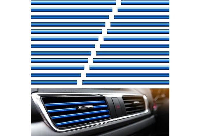 Fabbay Blue Chrome PVC Car AC Vent Strip, Interior Trim for Straight Air Outlet Grille, Universal Fit - Image 3