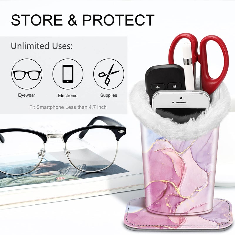 Fintie Fintie Plush Lined Eyeglasses Holder with Magnetic Base- Premium Vegan Leather Glasses Stand Case, Glittering Marble  - Image 5