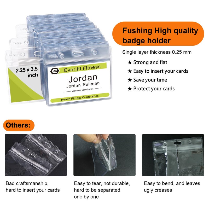 Fushing 100 Pcs Clear Plastic Horizontal Name Tag Badge ID Card Holders - Image 4