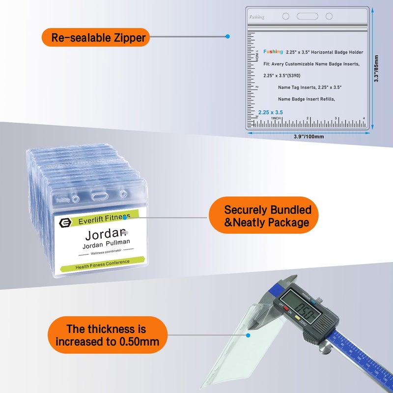 Fushing 100 Pcs Clear Plastic Horizontal Name Tag Badge ID Card Holders - Image 3