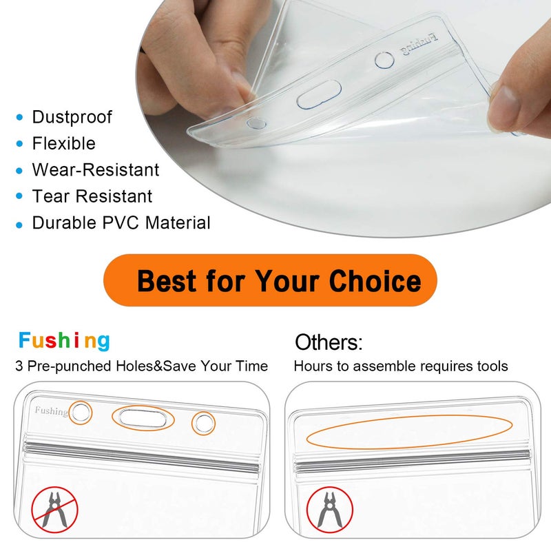 Fushing 100 Pcs Clear Plastic Horizontal Name Tag Badge ID Card Holders - Image 2