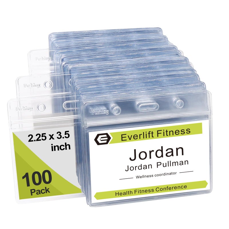 Fushing 100 Pcs Clear Plastic Horizontal Name Tag Badge ID Card Holders - Image 1