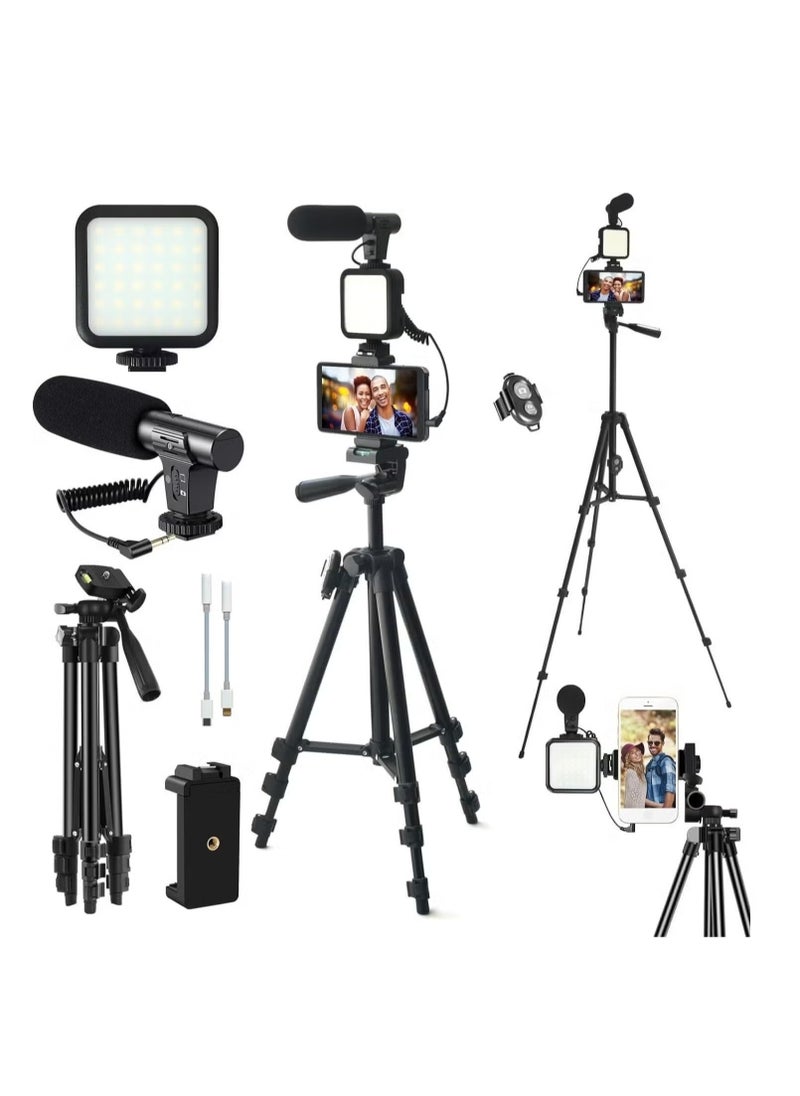 JAJEEK Beginner’s YouTube Video Kit – Complete Vlogging Setup with 18" LED Ring Light, Tripod, Microphone & Remote Control  - Image 1