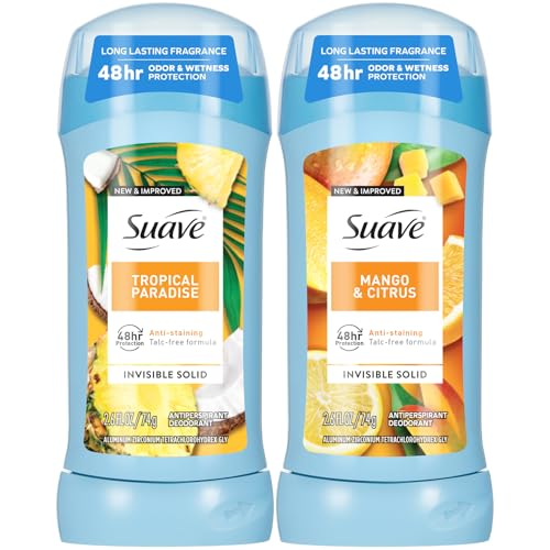 Suave Antiperspirant Deodorant for Women Tropical Paradise  Mango  Citrus Variety 2Pack  AntiStaining Invisible Solid Sticks TalcFree 26 Oz Ea