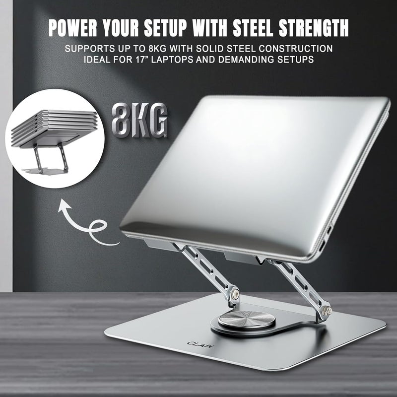 CLAW Lift Pro X11 Laptop Stand with 360° Rotating Base, Multi-Angle Adjustment, Heavy-Duty Steel Frame, Anti-Slip Silicone Pads, Foldable Design, Supports Up to 17-Inch Laptops & 8KG Load – Black - Image 5