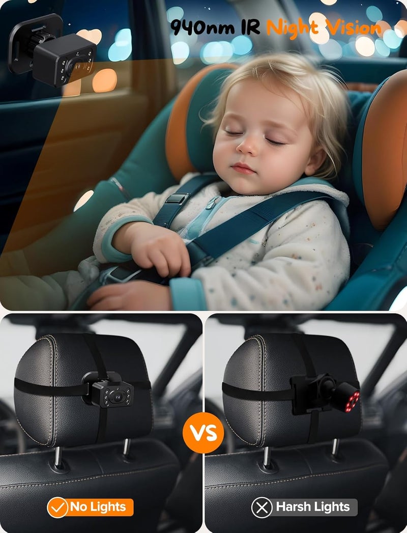 Kidsneed Baby Car Camera for 2 Kids  7 Inch HD1080P Split Screen Baby Monitor with Dual Backseat Camera 150 Wide View  360 Rotatable Night Vision Easy Install RearFacing Baby Car Mirror - Image 4