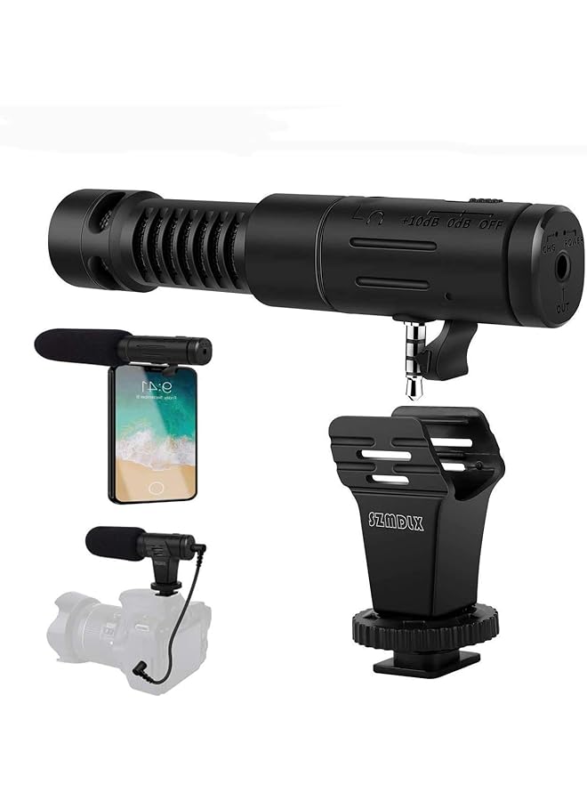 SZMDLX Video Microphone Phone Microphone Camera Microphone With Headphone Monitor Hole Camera Microphone Live Microphone For Smartphone Android Smartphone Canon Nikon Dslr Camera And Video Camera  - Image 1