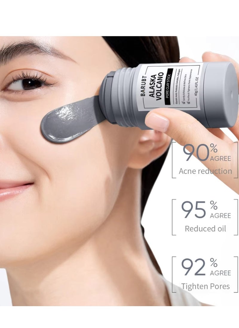 BARUBT - Alaska Volcano Pore Clay Stick Gently Exfoliates Purifies and Tightens Pores Appearance Face Cleansing Reduce Acne and Minimize Pores Remove Pimple Face Clay Mask with Glycolic Acid Collagen Face Stick Mask 40g - Image 1