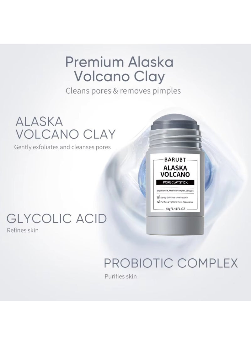 BARUBT - Alaska Volcano Pore Clay Stick Gently Exfoliates Purifies and Tightens Pores Appearance Face Cleansing Reduce Acne and Minimize Pores Remove Pimple Face Clay Mask with Glycolic Acid Collagen Face Stick Mask 40g - Image 1