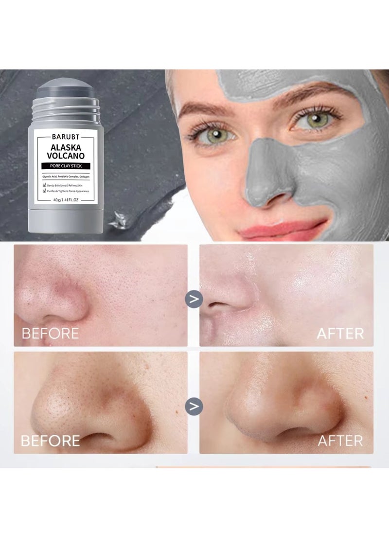 BARUBT - Alaska Volcano Pore Clay Stick Gently Exfoliates Purifies and Tightens Pores Appearance Face Cleansing Reduce Acne and Minimize Pores Remove Pimple Face Clay Mask with Glycolic Acid Collagen Face Stick Mask 40g - Image 1