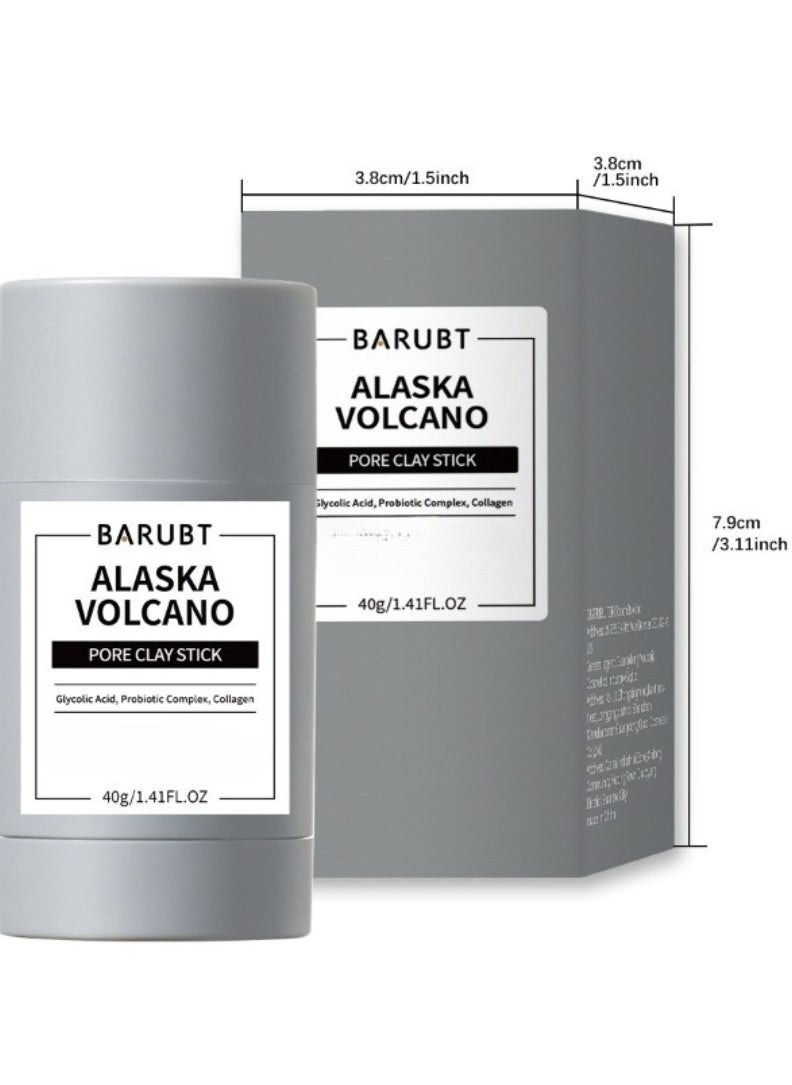 BARUBT - Alaska Volcano Pore Clay Stick Gently Exfoliates Purifies and Tightens Pores Appearance Face Cleansing Reduce Acne and Minimize Pores Remove Pimple Face Clay Mask with Glycolic Acid Collagen Face Stick Mask 40g - Image 1
