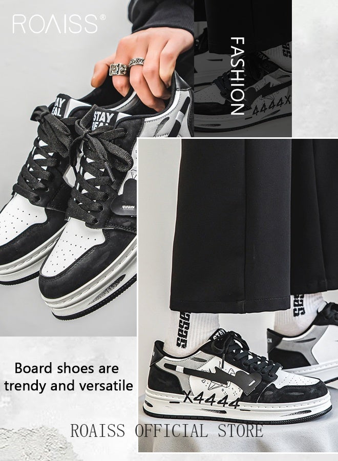 roaiss Men Stylish Sneakers, Low Top Lace up Board Shoes, Casual Versatile Shoes for Men, Comfy Sports Shoes with Non-slip Soles, Suitable for Daily Wear and Outdoor Activities - Image 5