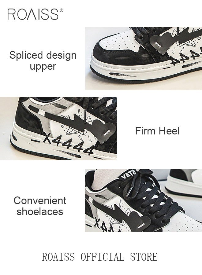 roaiss Men Stylish Sneakers, Low Top Lace up Board Shoes, Casual Versatile Shoes for Men, Comfy Sports Shoes with Non-slip Soles, Suitable for Daily Wear and Outdoor Activities - Image 2