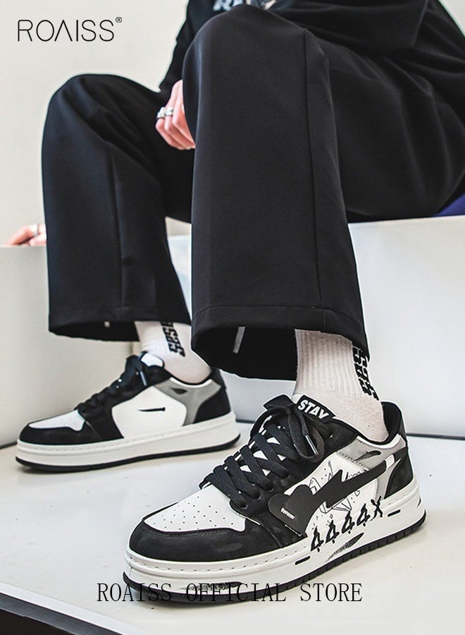 roaiss Men Stylish Sneakers, Low Top Lace up Board Shoes, Casual Versatile Shoes for Men, Comfy Sports Shoes with Non-slip Soles, Suitable for Daily Wear and Outdoor Activities - Image 1
