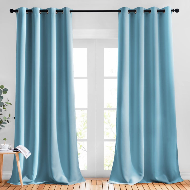 NICETOWN NICETOWN Room Darkening Curtain Panels  52 inches W x 108 inches L Teal Blue 2 Panels Toddler Boy Bedroom Drapes with Grommet Top Energy Smart Window Treatment Curtains 