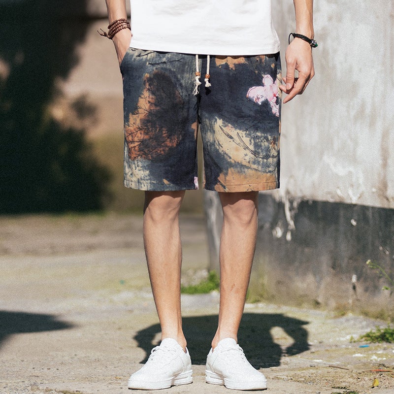In stock plus size mens shorts summer fashion casual beach pants multi-color mens outer wear DK18 factory direct sales 8 ink lotus 