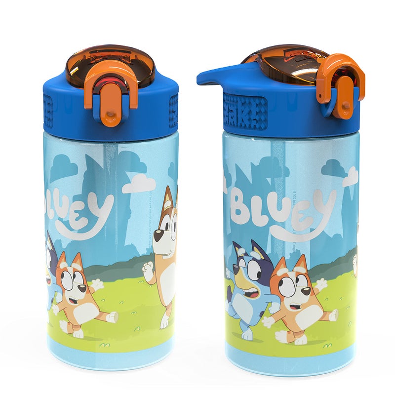 Zak Designs Zak Designs Bluey Kids Durable Plastic Spout Cover and Builtin Carrying Loop LeakProof Water Design for Travel 16oz 2pc Set Bluey Bottle 2pk 