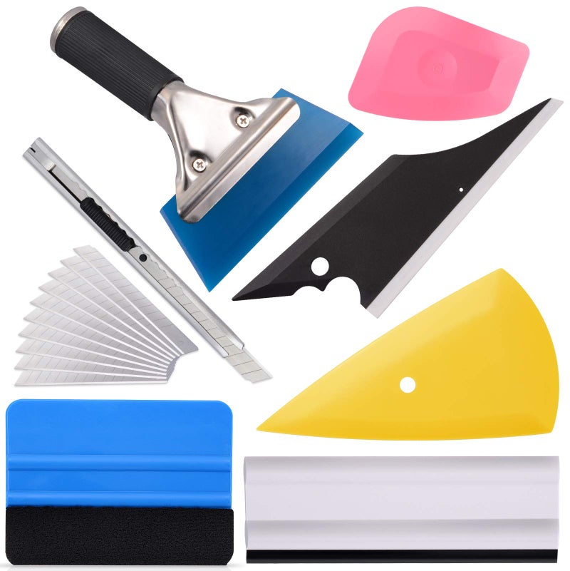 EHDIS Vinyl Wrap Tool Window Tint Kit 7 Pieces Vehicle Tinting Tools Car Glass Protective Film Wrapping Installation Set Included Vinyl Scraper, Window Rubber Squeegee,Cutting Knife with Blades - Image 1