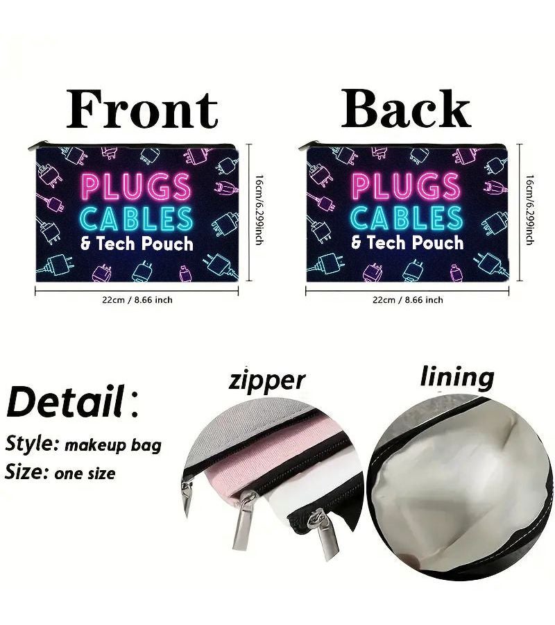 Style-01 2D Flat Neon Glow Tech Organizer Pouch With Graphic Print Lightweight Durable Zipper Closure Cable Storage Bag For Chargers And USB Accessories - Image 3