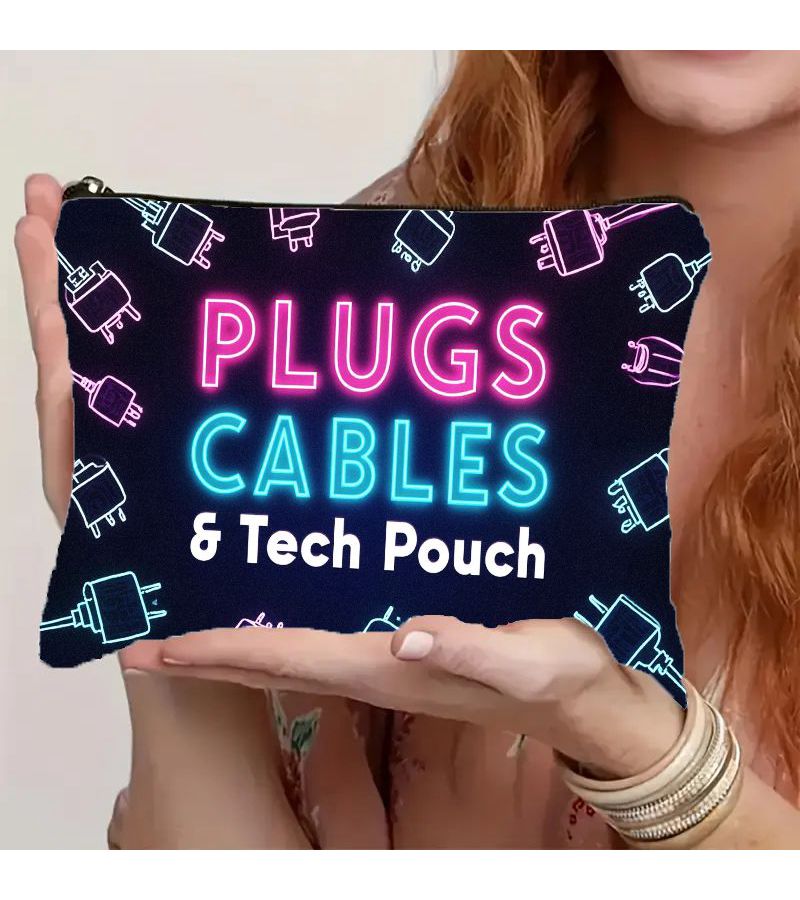 Style-01 2D Flat Neon Glow Tech Organizer Pouch With Graphic Print Lightweight Durable Zipper Closure Cable Storage Bag For Chargers And USB Accessories - Image 2