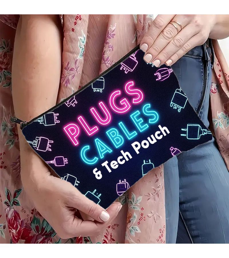 Style-01 2D Flat Neon Glow Tech Organizer Pouch With Graphic Print Lightweight Durable Zipper Closure Cable Storage Bag For Chargers And USB Accessories - Image 4