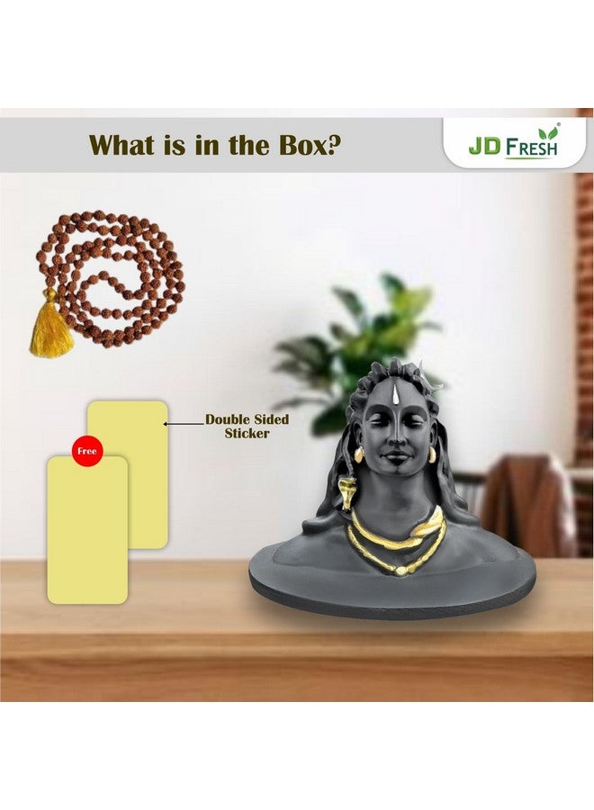 JD FRESH JD FRESH 4.5 Inch Adiyogi Statue with Rudraksh Mala/Resin Car Dashboard Idols/Lord Shiva for Pooja/Shivratri Gift/Decor/Shiv Murti/Mahadev Statues/Decorative Items for Home/Office(Black)  - Image 5