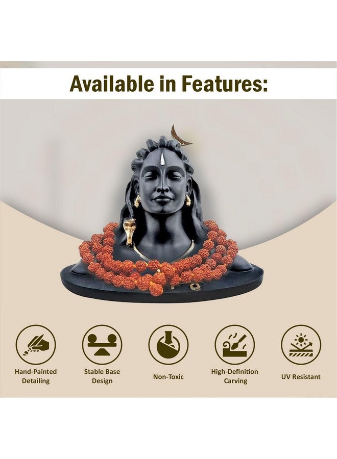 JD FRESH JD FRESH 4.5 Inch Adiyogi Statue with Rudraksh Mala/Resin Car Dashboard Idols/Lord Shiva for Pooja/Shivratri Gift/Decor/Shiv Murti/Mahadev Statues/Decorative Items for Home/Office(Black)  - Image 2
