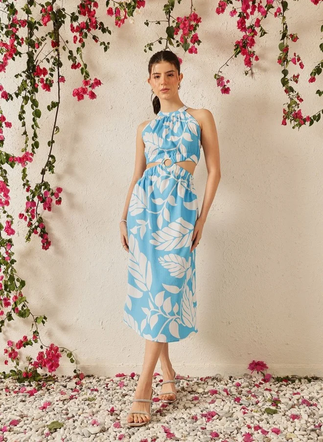 STREET 9 Turquoise Blue Striped A-Line Midi Dress for Women