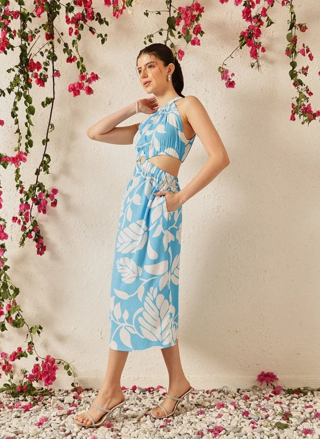 STREET 9 Turquoise Blue Striped A-Line Midi Dress for Women