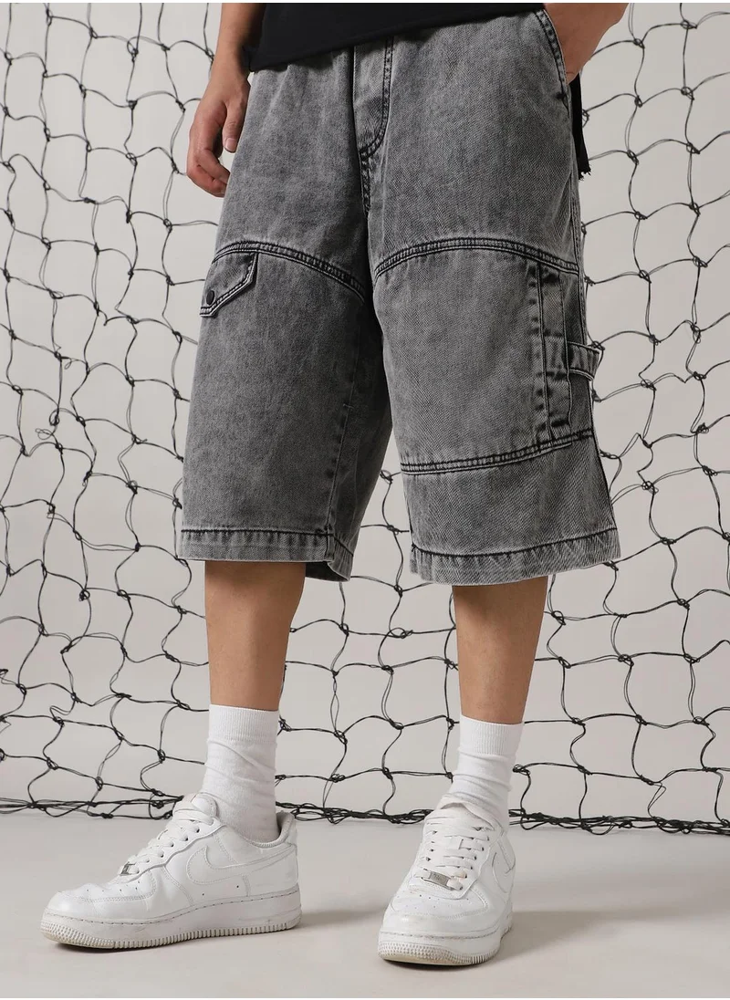 هوبرهولمي Men's Black 100% Cotton Distressed Cropped Loose Fit Shorts