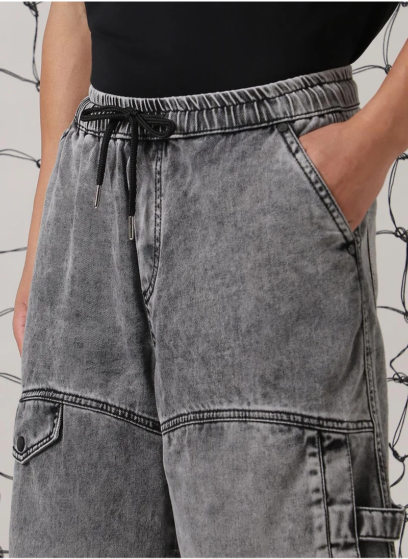 هوبرهولمي Men's Black 100% Cotton Distressed Cropped Loose Fit Shorts