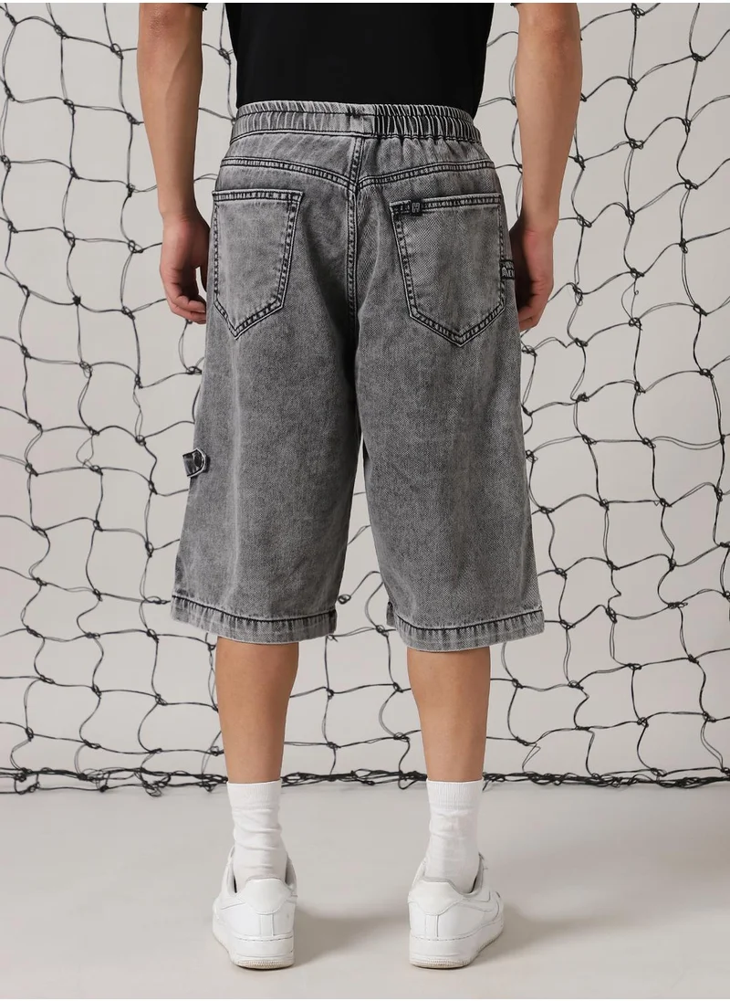 هوبرهولمي Men's Black 100% Cotton Distressed Cropped Loose Fit Shorts