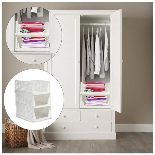 Lamok Stackable Wardrobe Organizer for Clothes - Multipurpose Foldable Plastic Closet Storage Organizer for Kitchen, Bedroom, Bathroom (Pack of 5, White) - Image 5