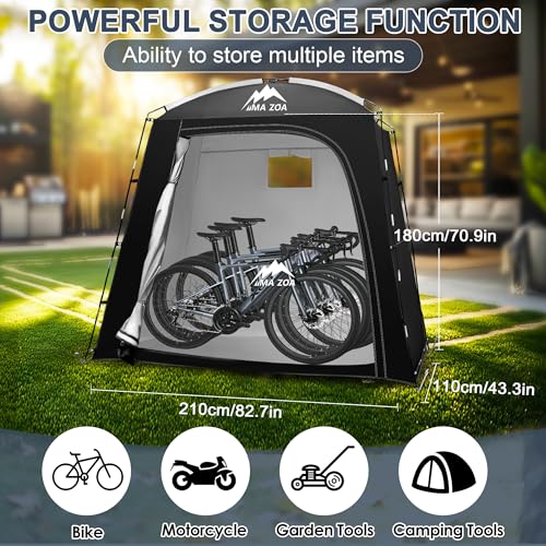 MAIZOA Bike Storage Tent,82*43*70 In Outdoor Portable Storage Tent,Made of 210D Oxford Cloth PU4000mm Waterproof Fabric, Storage Shed for 2-4 bike,Motorcycles,Garden Tools,Lawn Mower,Various Tools - Image 2