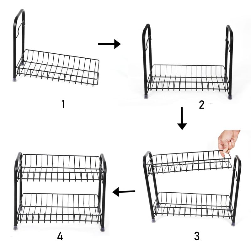 TRIBHU Metal 2Tier Kitchen Rack and Organizer Spice Rack and Container Organizer Mount Trolley Container for BoxesUtensils Dishes Plates for Home Kitchen countertop stand Black - Image 2