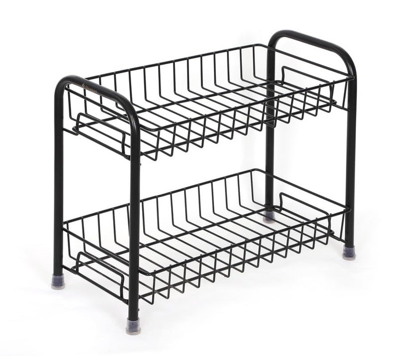 TRIBHU Metal 2Tier Kitchen Rack and Organizer Spice Rack and Container Organizer Mount Trolley Container for BoxesUtensils Dishes Plates for Home Kitchen countertop stand Black - Image 1