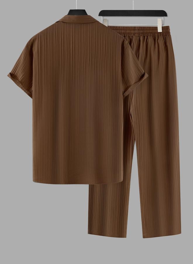 Take Two Solid Short Sleeve Shirt and Pants Co-Ords by Styli  - Image 2