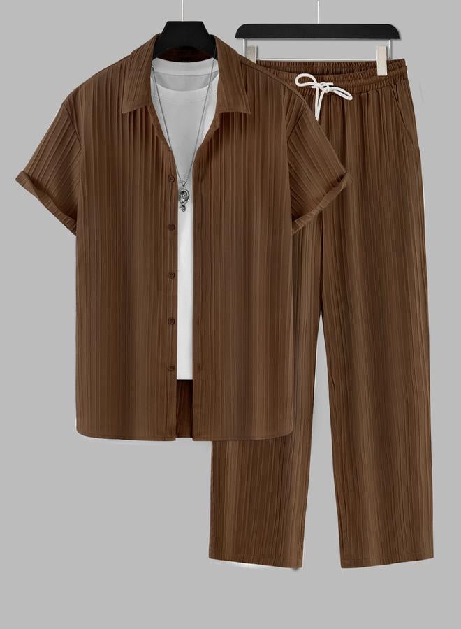 Take Two Solid Short Sleeve Shirt and Pants Co-Ords by Styli  - Image 1