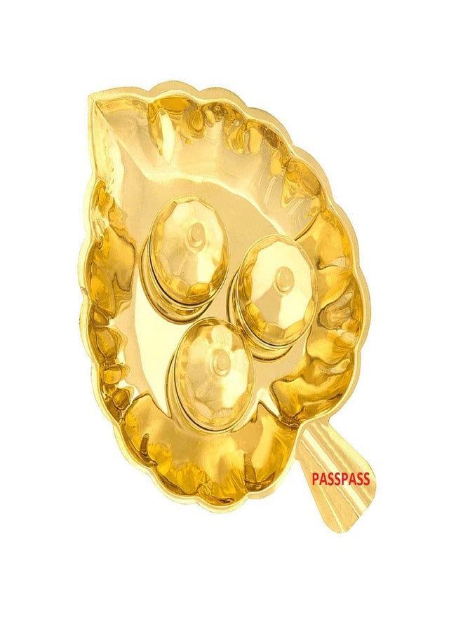 pass pass Home Decorative 3 Containers Brass Haldi Patti Shaped Kumkum Holder - Image 2