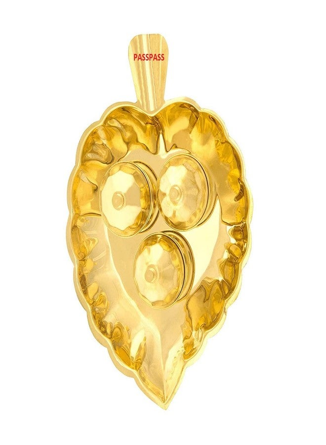 pass pass Home Decorative 3 Containers Brass Haldi Patti Shaped Kumkum Holder - Image 3