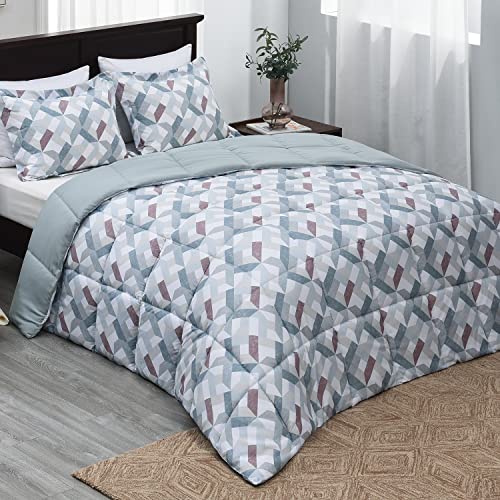 Basic Beyond King Size Comforter Set - Printed Geometry Pattern Comforter Set King Size,Lightweight Down Alternative Bed Comforter King Set(Geometry,King) - Image 1