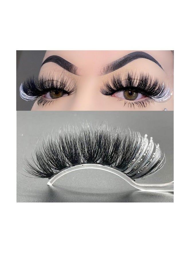Miss Kiss - Miss Kiss 1 Pair Lashes with White Color Silver Glitter, Manga Sparkly Highlight Lash, Fairy Soft False Eyelash, Fluffy Faux Mink Eyelashes, 18 MM Cosplay Party Tiktok Live - Image 1