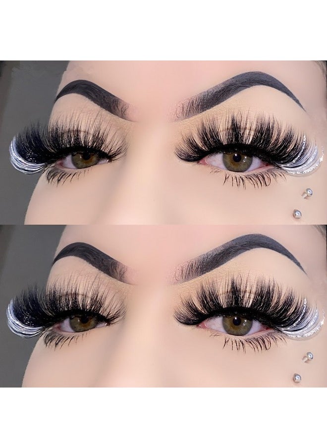 Miss Kiss - Miss Kiss 1 Pair Lashes with White Color Silver Glitter, Manga Sparkly Highlight Lash, Fairy Soft False Eyelash, Fluffy Faux Mink Eyelashes, 18 MM Cosplay Party Tiktok Live - Image 1