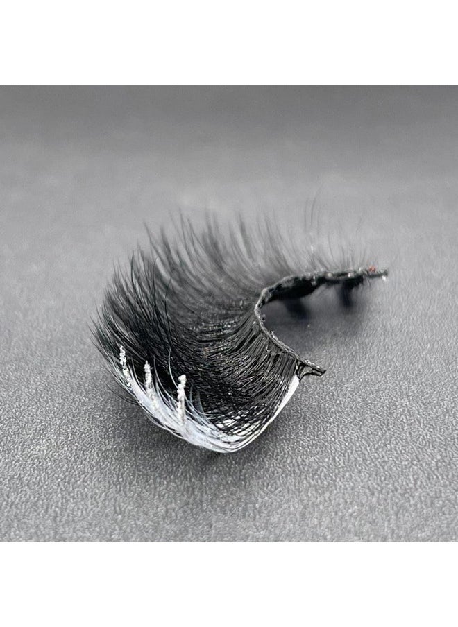 Miss Kiss - Miss Kiss 1 Pair Lashes with White Color Silver Glitter, Manga Sparkly Highlight Lash, Fairy Soft False Eyelash, Fluffy Faux Mink Eyelashes, 18 MM Cosplay Party Tiktok Live - Image 1