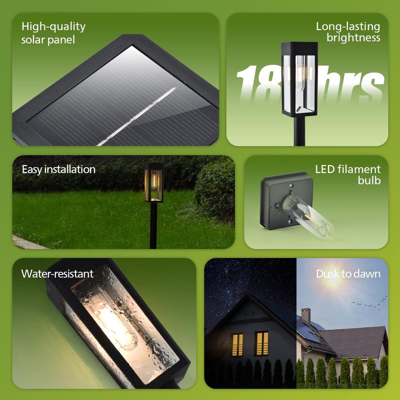 Philips 8 Packs Solar Pathway Lights Outdoor, Glass Metal Led Garden Landscape Lightings, 3000K Warm White, Waterproof for Decor Yard, Walkway, Patio, Driveway, Lawn - Image 3