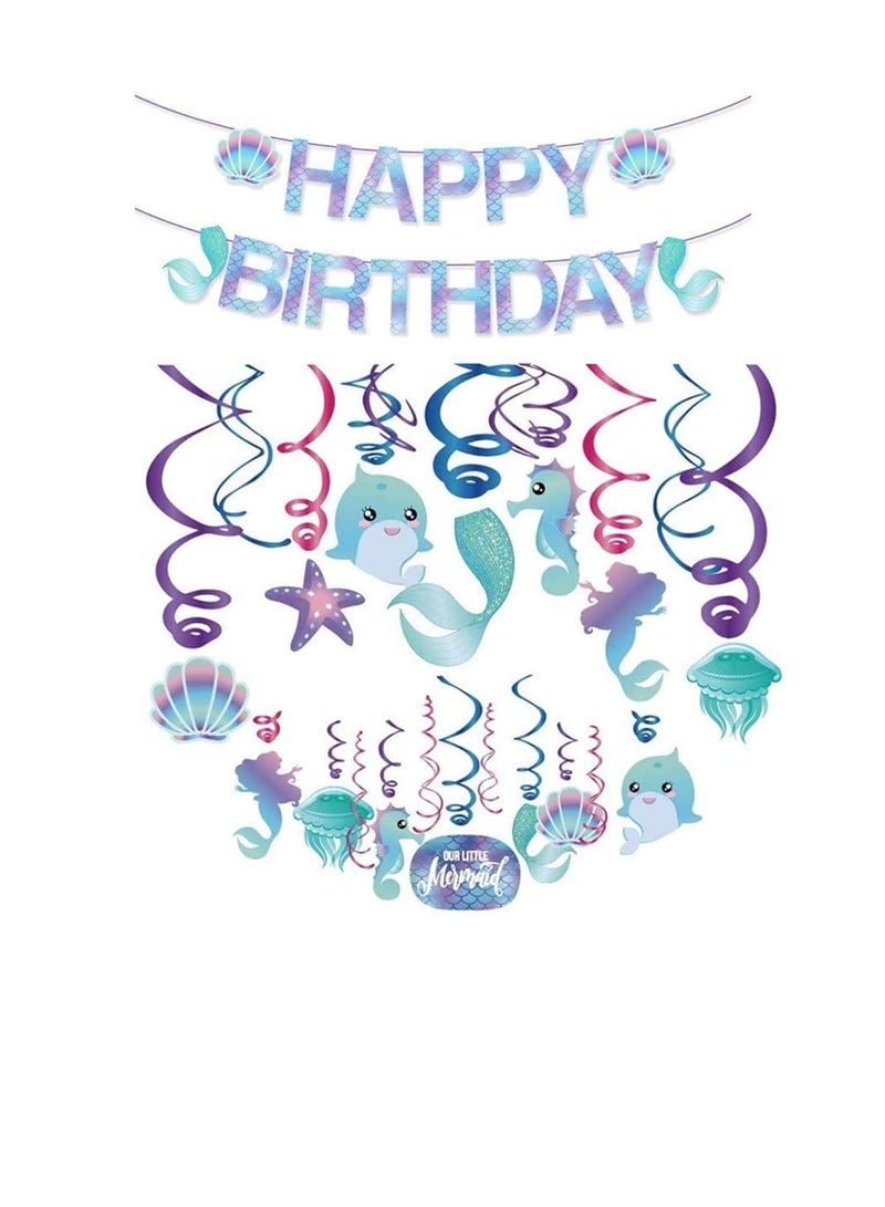 SYOSI Happy Birthday Banner Mermaid Pre assembled, Mermaid Birthday Decoration for Girls, Mermaid Party Supplies for Mermaid  Under The Sea Animal Themed Birthday Party, Baby Shower - Image 4