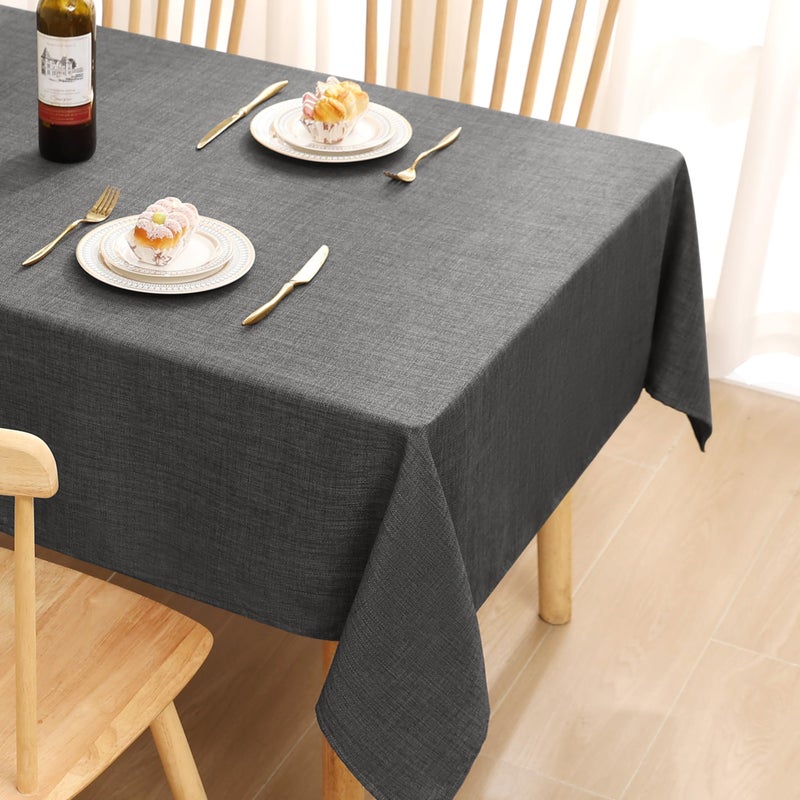 smiry Linen Table Cloth Rectangle 140x300 cm Wipe Clean Tablecloth Water Resistant Table Cover for Kitchen Party Decorations  Dark Grey